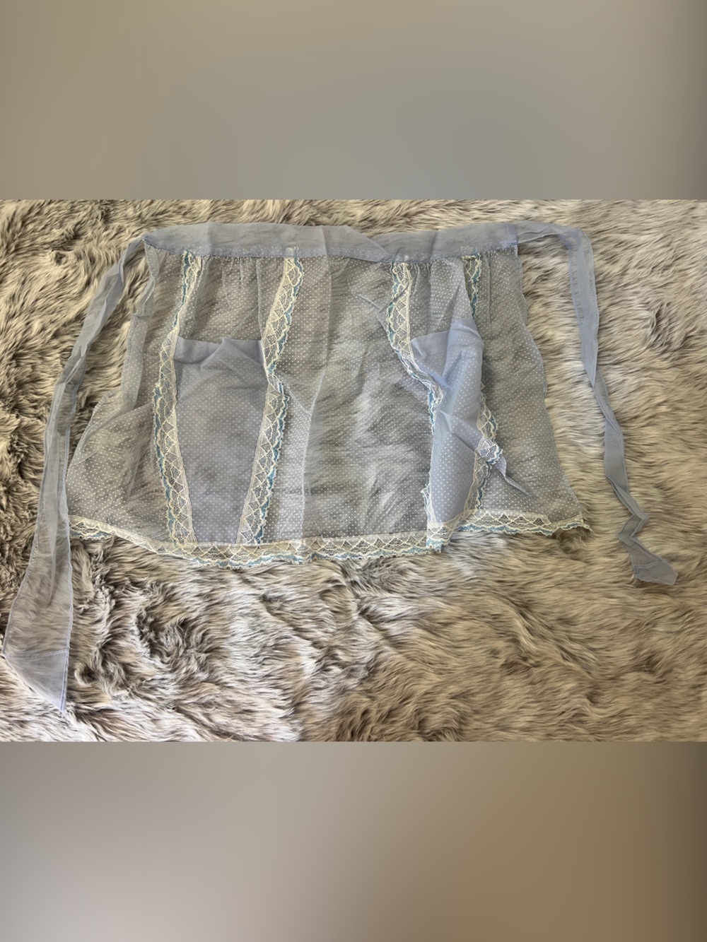 Sheer Light Blue Lace Overlay Apron